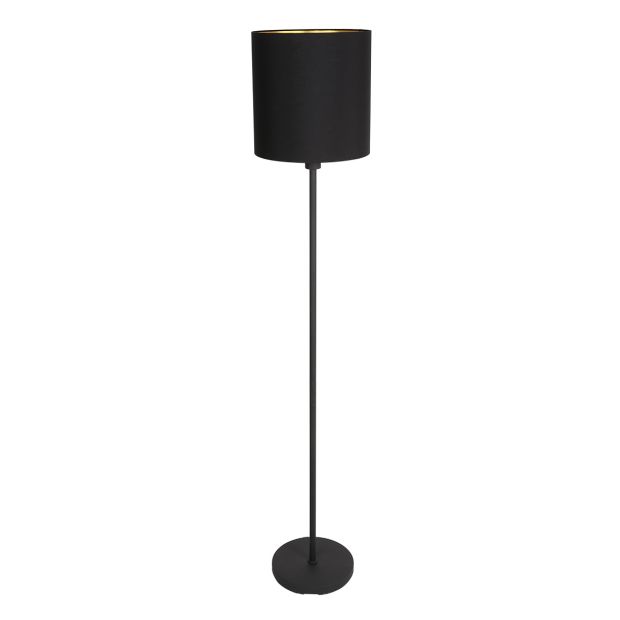 Floor lamp Noor 1564ZW Black including black with gold linen shade