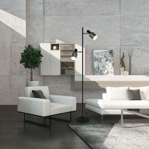 Floor lamp Fjorgard 1702ZW - sturdy 2-light lamp in black with metal