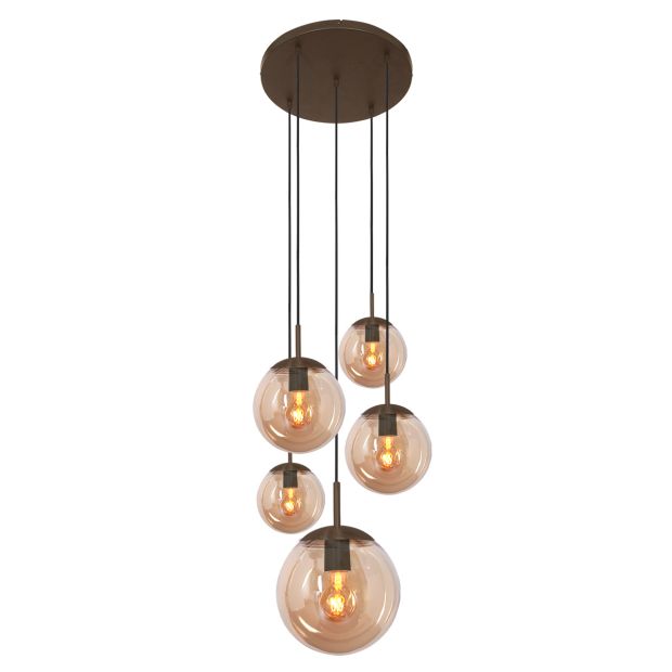 Hängelampe Bollique 2730CA cacao 5-flammige Lampe mit bernsteinfarbenem Glas