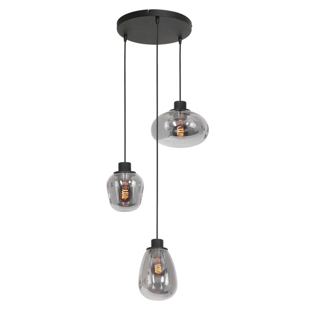 Ceiling lamp Reflexion 3079ZW black 3-light pendant lamp with smoke glass