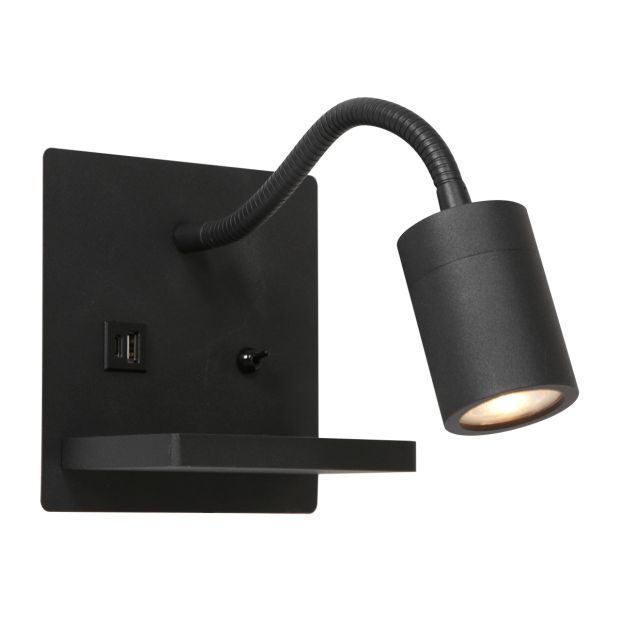 Applique murale Upround 3654ZW Noire avec chargeur de téléphone sans fil