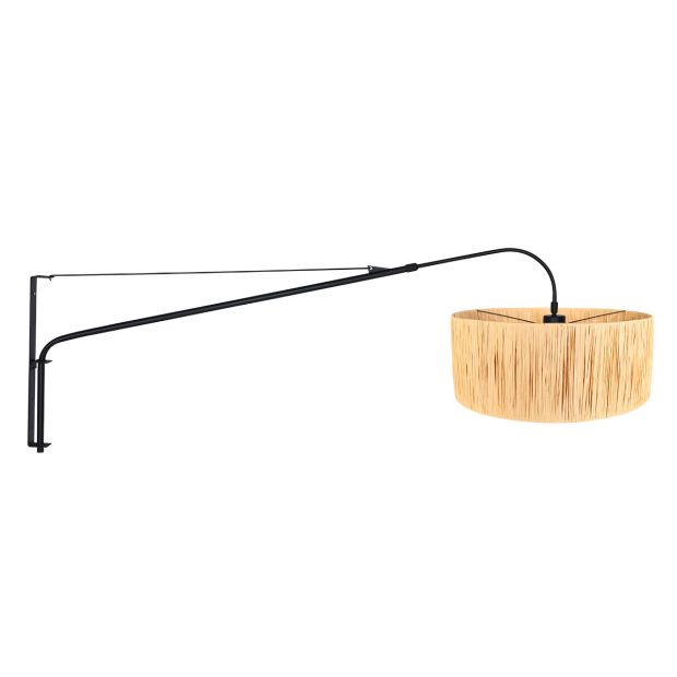 Zwarte wandlamp Elegant Classy 3700ZW met naturel gras kap