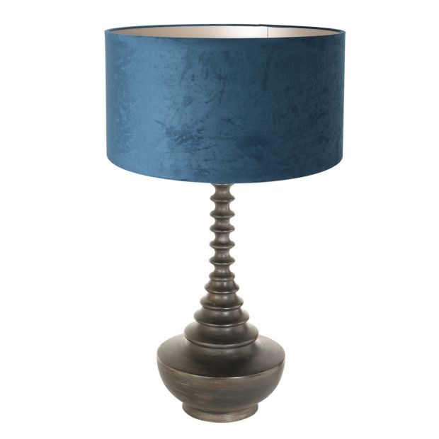 Lamp base Bois 3763ZW black brown with blue velvet shade