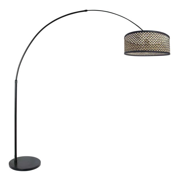 Arc lamp Sparkled Light 3788ZW black with woven black/beige bamboo shade