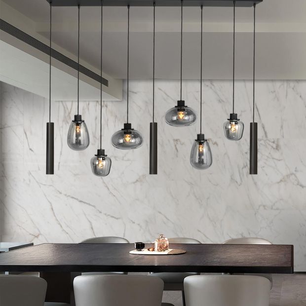 Pendant lamp Reflexion 3796ZW black 9-light fixture with smoke glass