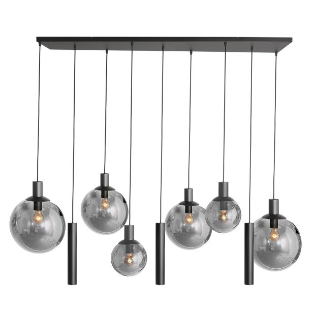 Bollique 3798ZW black 9-light pendant lamp with smoke glass