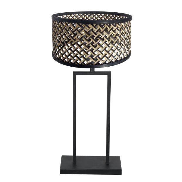 Zwarte tafellamp Stang 3856ZW met zwart beige bamboe kap