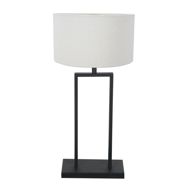 Lampe de table noire Stang 3860ZW avec abat-jour en lin blanc épais