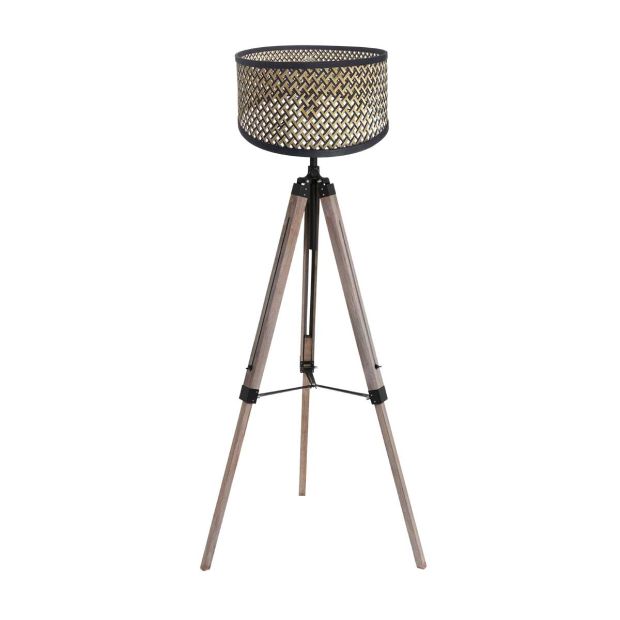 Floor lamp Triek 4098ZW with natural/black bamboo shade Ø40 cm