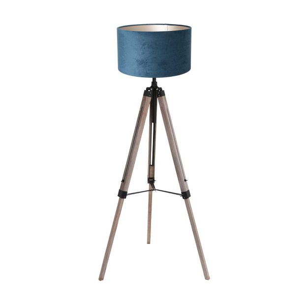 Floor lamp Triek 4102ZW with blue velvet shade Ø40 cm