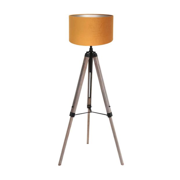 Floor lamp Triek 4103ZW with a golden velvet shade Ø40 cm