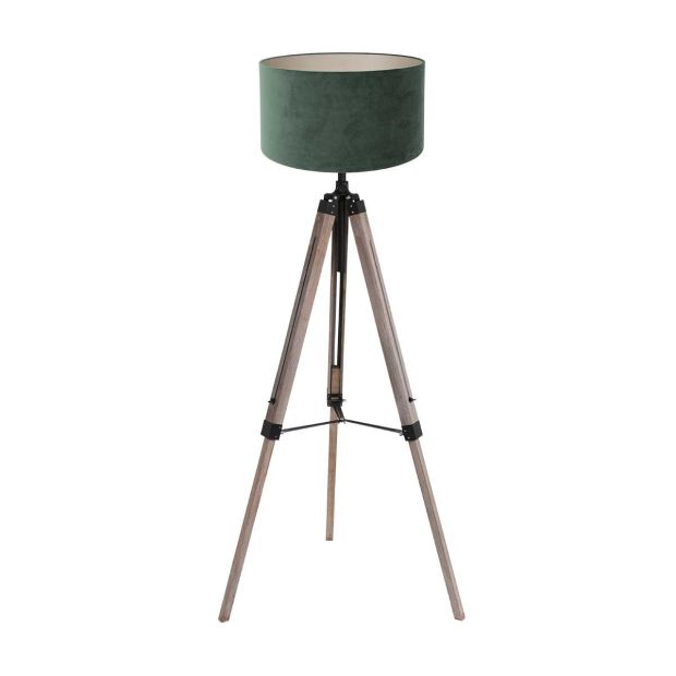 Stehlampe Triek 4104ZW schwarz Holz mit grüner Samtschirm Ø40 cm