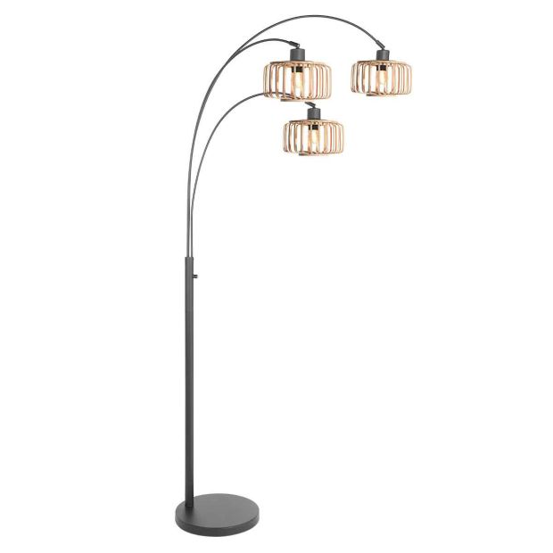 3-Lichts lamp de sol Breeza-Beach 4148ZW noir avec abat-jours en bambou