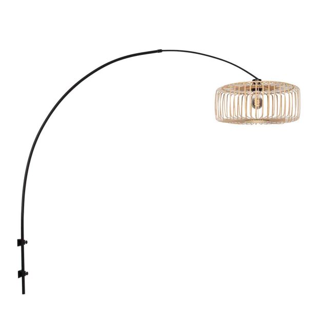 Arc wall lamp Breeza-Beach 4151ZW black with bamboo shade Ø40 cm