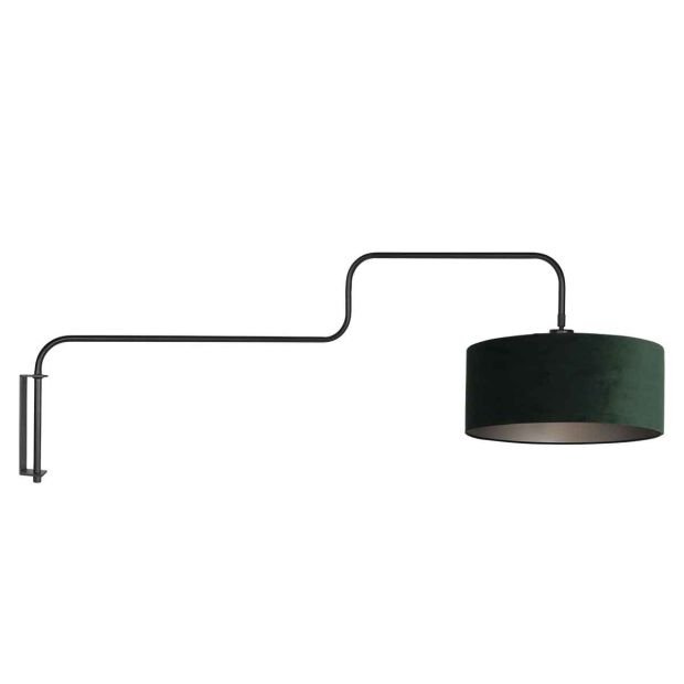Schwarze Wandlampe Bloeba 4176ZW mit weiß-grünem Velours-Schirm