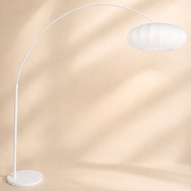 Bogenlampe Luma Nola 4185W weiß mit weißem Stoffschirm