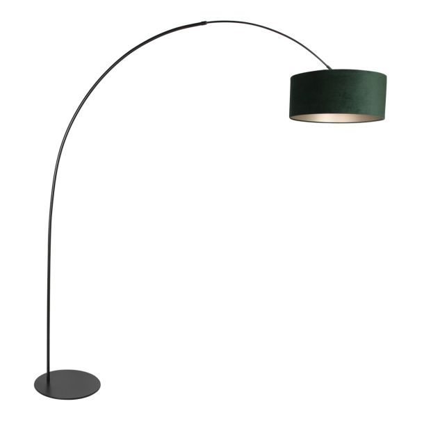 Bodenlampe Curve 4269ZW - schwarze Bogenlampe mit grünem Samtschirm