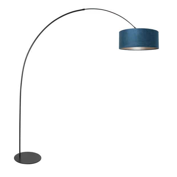 Lamp sur pied Curve 4271ZW - lampe à arc noire avec abat-jour en velours bleu