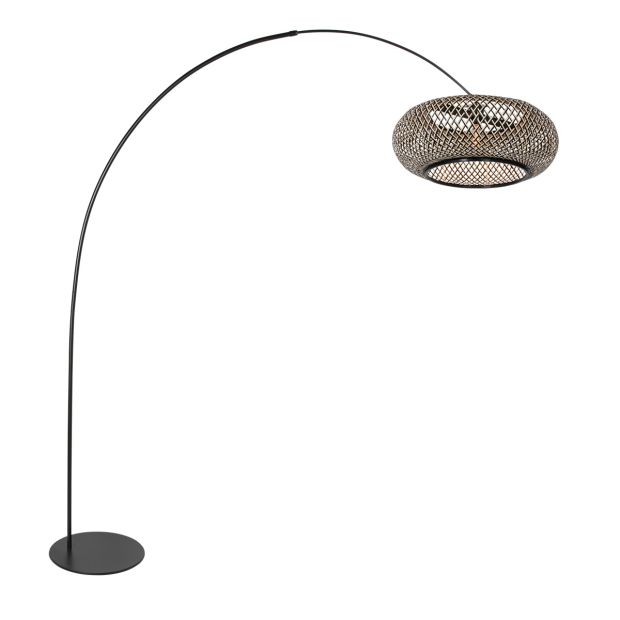 Floor lamp Curve 4274ZW - black arc lamp with naturally woven black/beige bamboo