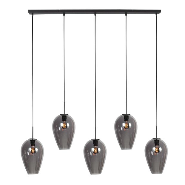 Drovia Pendant Lamp 4284ZW with 5 smoke glass I15465S, tapered and subtly playful design