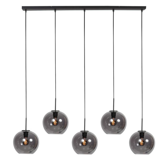HaloSwap 4285ZW – Black linear pendant light with stylish smoke glass globes