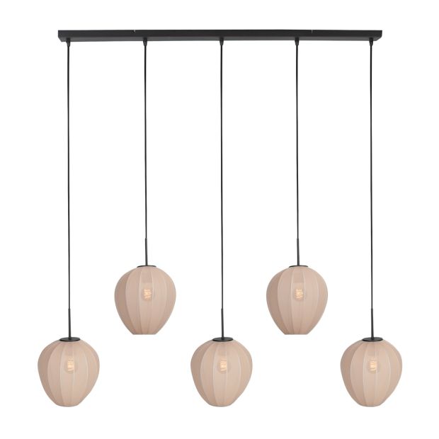 Deckenlampe Silura 4288ZW – 5-flammige Balken mit Leinen-Schirmen