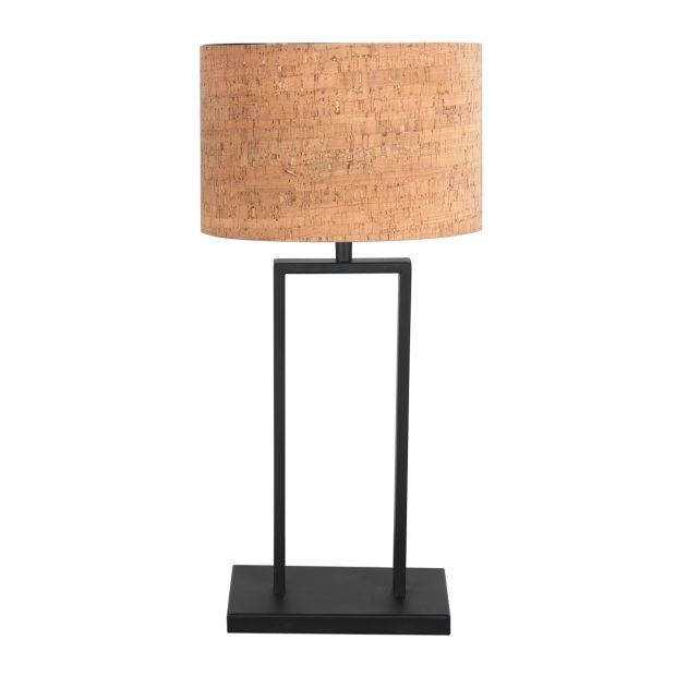 Lampe de table noire Stang 4364ZW avec abat-jour en liège beige