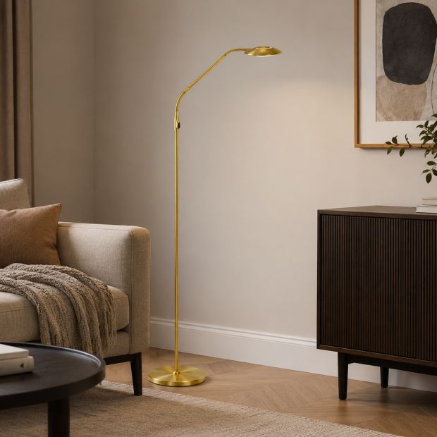 Bodenlampe Zenith 2 Akku 4398ME gebürstetes Messing mit Flexarm