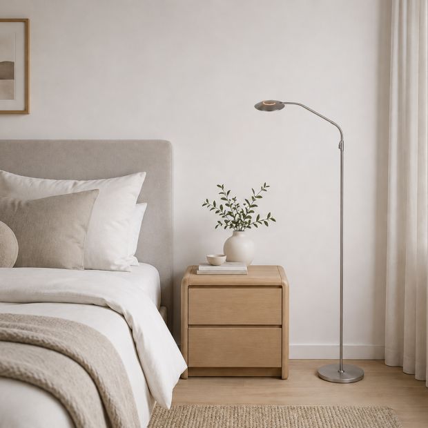 Bodenlampe Zenith 2 Akku 4398ST gebürsteter Stahl mit Flexarm