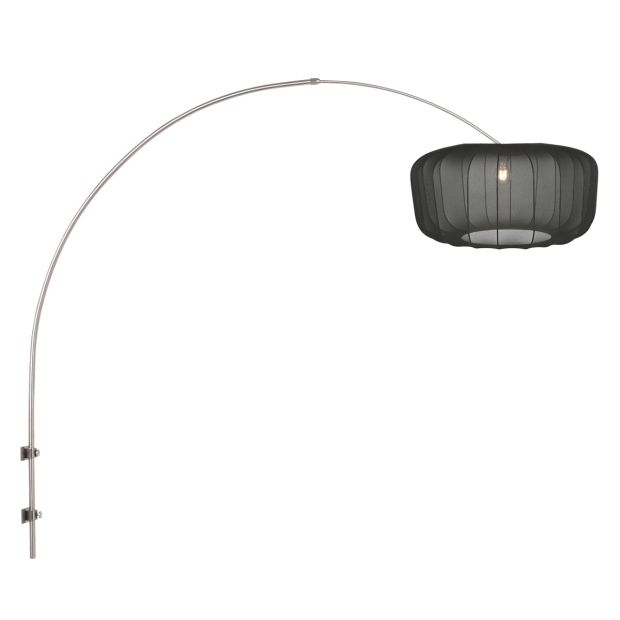 Arch wall lamp Vela Lino 4403ST steel with black fabric shade