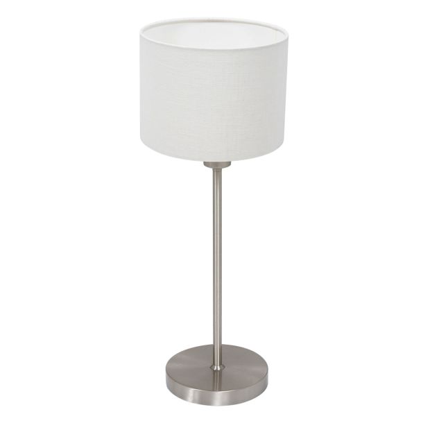 Lampe de table Noor 4414ST – Acier brossé avec abat-jour en lin blanc
