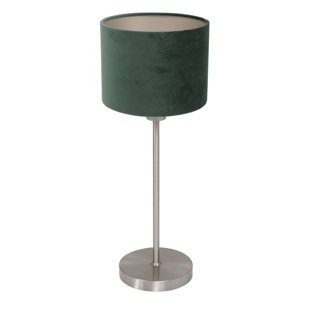 Tafellamp Noor 4416ST – Geborsteld staal met groene velours kap
