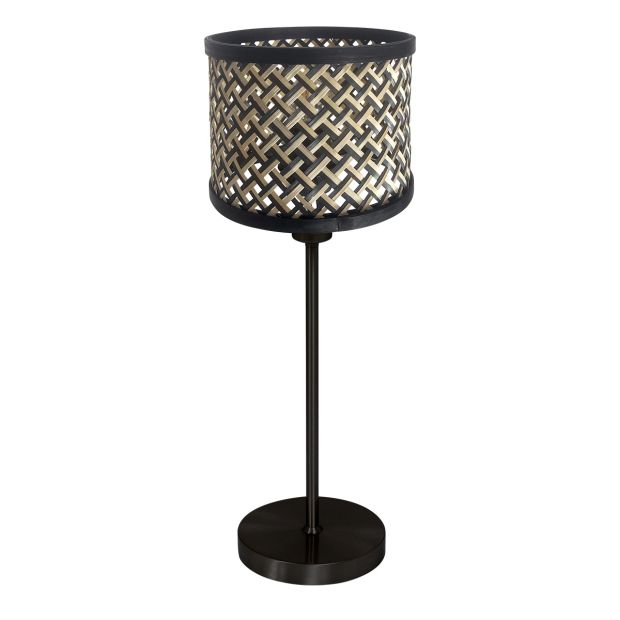 Tischlampe Noor 4420ZW – Schwarzes Stahl mit natürlichem Bambusschirm