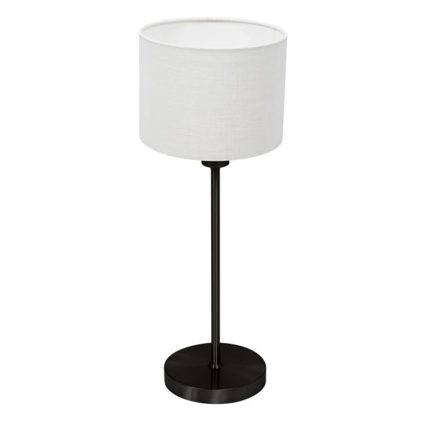 Tischlampe Noor 4425ZW – Schwarzes Stahl mit weißem Leinen-Schirm