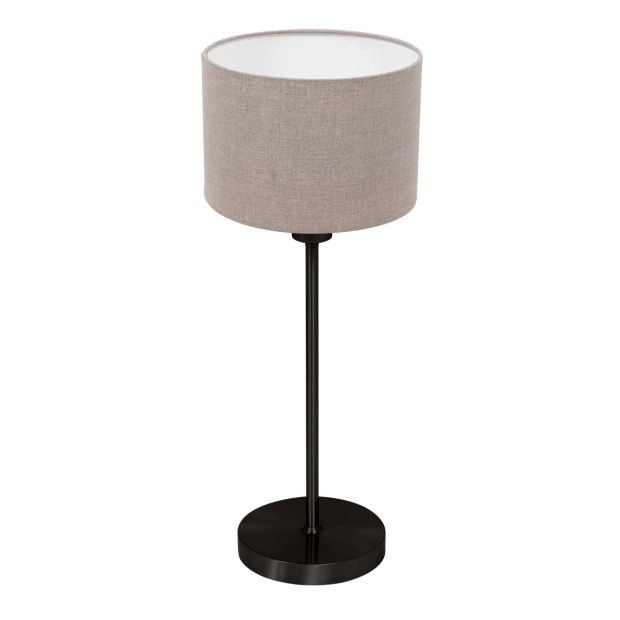 Lampe de table Noor 4426ZW – Acier noir avec abat-jour en lin taupe