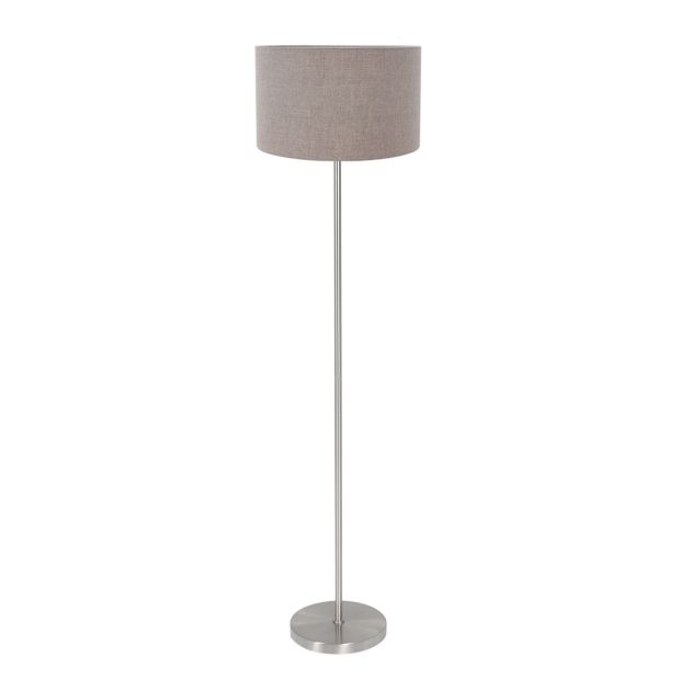 Stehlampe Noor 4433ST – Gebürsteter Stahl mit taupe Baumwollschirm