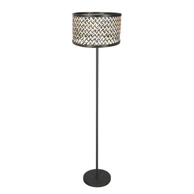 <span>Lampe sur pied Noor 4438ZW – Armature noire avec abat-jour en bambou naturel/noir</span>