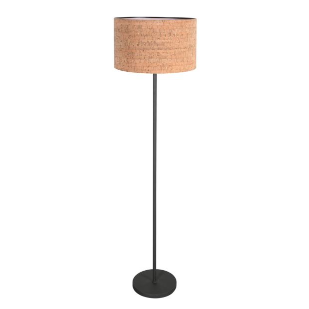Stehlampe Noor 4440ZW – Schwarzes Gestell mit Korkschirm