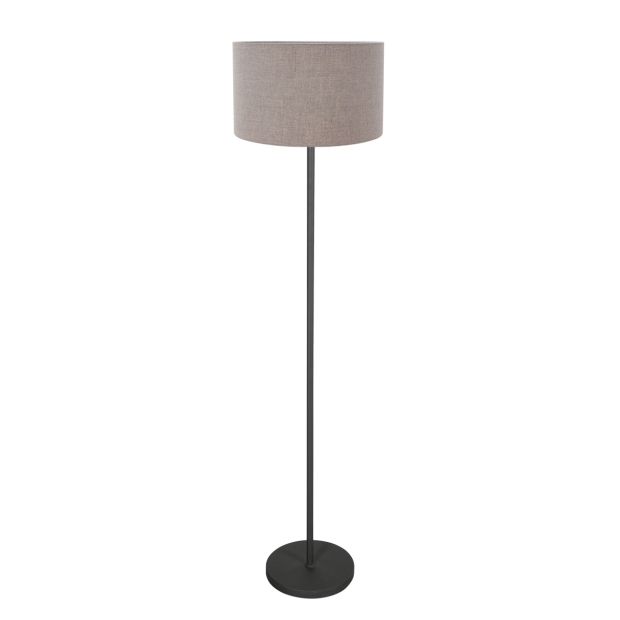 Vloerlamp Noor 4444ZW – Noir mat avec abat-jour en lin taupe