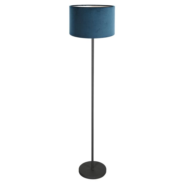 Vloerlamp Noor 4446ZW – Mat zwart met blauwe velours kap