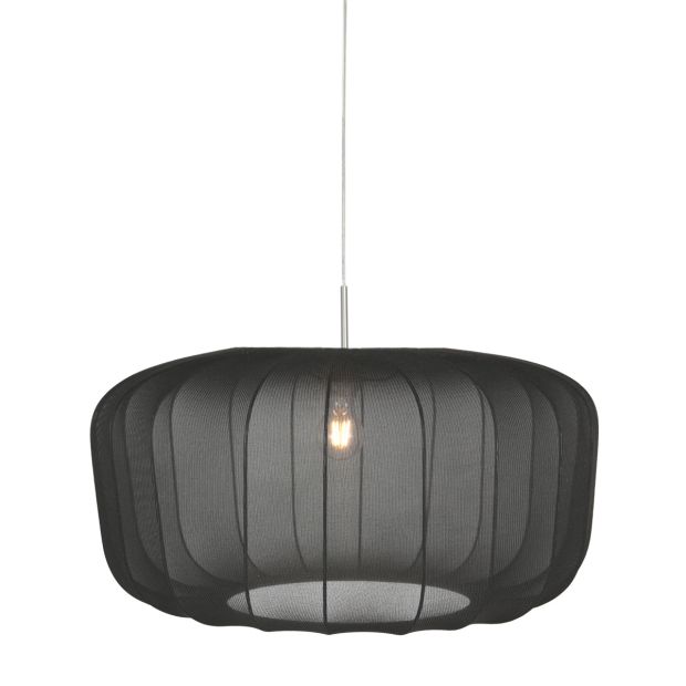 Suspension Vela Lino 4473ST acier avec abat-jour en textile noir Ø60 cm