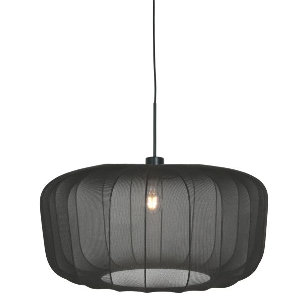 Hanglamp Vela Lino 4486ZW zwart met zwarte textiel kap Ø60 cm