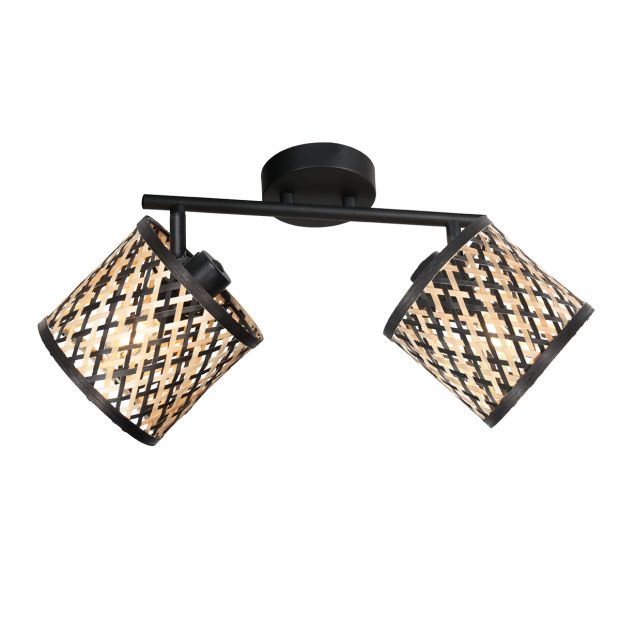 Wand-/Deckenlampe Sumba 4488ZW – 2-flammige Bambuszylinder Schirme