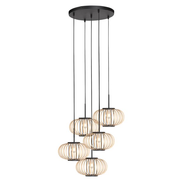 Suspension Silva 4524ZW – 5 lumières design en bambou Ø31cm tendance