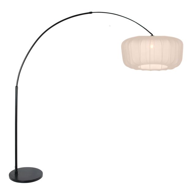 Lampe arc Vela Lino 4564ZW noire avec abat-jour en textile beige-crème