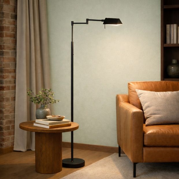 Lampe de lecture GlowGo 4603ZW – lampe sur pied noire avec batterie et bras réglable