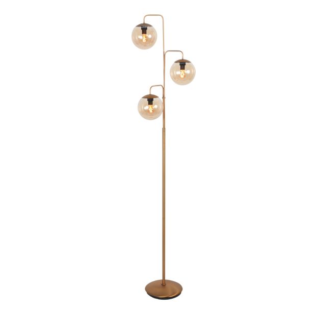 Vloerlamp Bollique 4611BR Sfeervolle bronzen 3 lichts lamp met amber glas