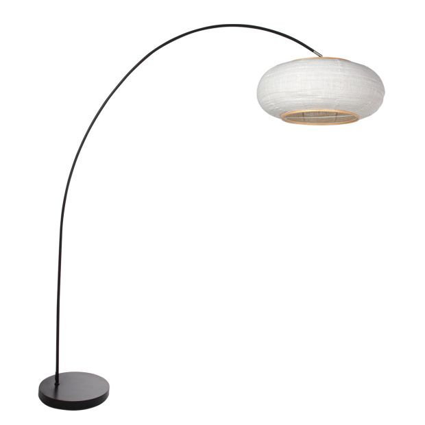 Bogenlampe Solva 4630ZW – Schwarze Bogenlampe mit Leinen-Schirm Ø60 cm