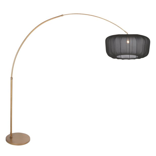 Lampe arc Vela Lino 4674BR bronze avec abat-jour en textile noir Ø60 cm