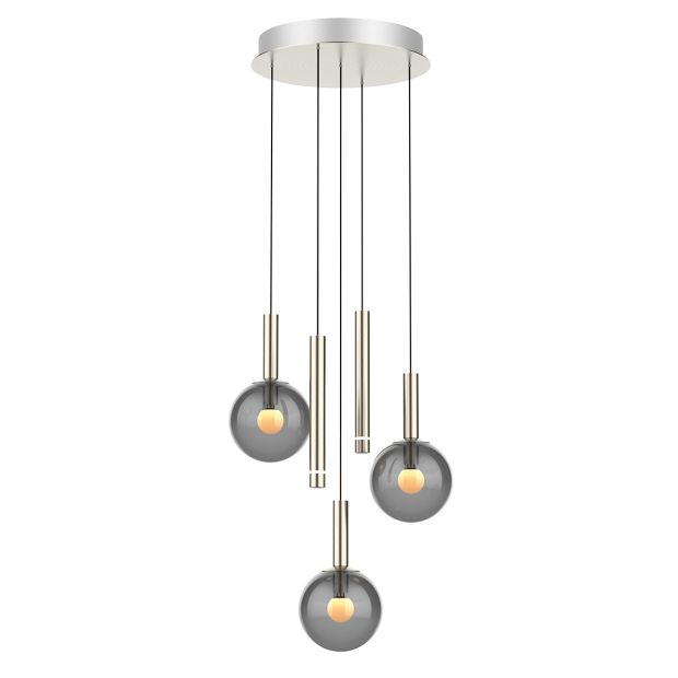 Steel pendant lamp Volari 4718ST, 5-light with smoke glass